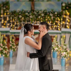 A beautiful moment between the bride and groom at the altar, framed with a creative edit. I love capturing the deep connection during the wedding ceremony.