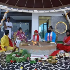 A Havan or fire ritual in progress at our Bangalore Spiritual Centre. This ceremony was part of our first program at the new location, sanctifying the space with divine energy.
