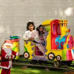 All aboard the holiday express. During our Winter Wonderland events, the entire playhouse gets a festive makeover, and our themed kiddy train with Santa is always the star of the show for the little ones. It is a picture perfect moment.