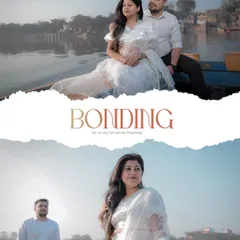 A creative collage from a pre-wedding shoot, showcasing the beautiful bond between the couple with shots on the water and by the shore.