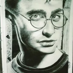 A detailed pencil portrait of Harry Potter. I focused on the intense lighting and shadow in the reference photo to create a dramatic and realistic drawing of the famous character.