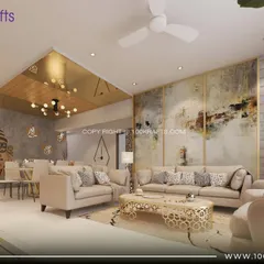 A stunning living and dining space from a project in Cochin, where we blended ethnic art with modern furniture. The open layout and artistic coffee table create a focal point for conversation and connection.