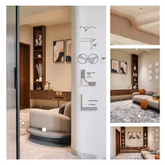 A design board for the Pearl Home, detailing the minimalist aesthetic. We focused on clean lines, natural materials, and serene breakout zones to craft a haven of comfort.