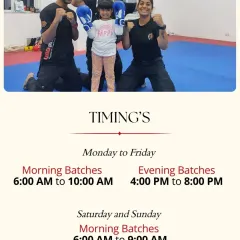 Our academy is a place for the whole family. Here, our instructors pose with one of our youngest members, ready to train. We offer batches for kids, girls, women, and men.