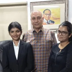 Pictured here with colleagues K S Yedhusree and Gousia Iqbal. The portrait of Dr. B.R. Ambedkar in the background is a constant reminder of our constitutional duty to fight for social equality and justice.