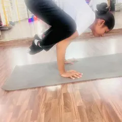Building arm strength with Bakasana, the crow pose. This is often the first arm balance yogis learn, and it's a huge confidence booster.