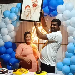 A client celebrating a birthday by gifting a custom blood portrait. These paintings make for unforgettable surprise gifts.