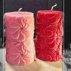 Our hand-carved floral pillar candles are crafted to spread love, warmth, and festive vibes. Available in beautiful shades of pink and red, they are as unique as your bond.