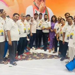 A group photo of organizers and participants at the International Yoga Day celebration. Our venue fosters a sense of community and wellness.