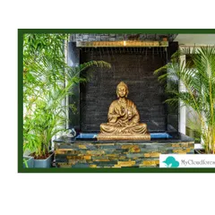 A central element of my Zen-inspired designs is the calming presence of water. This custom waterfall feature, with a serene Buddha statue, serves as a focal point for meditation and tranquility, turning a simple corner into a peaceful sanctuary.