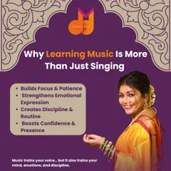 Learning music is more than just singing. It builds focus, patience, and discipline. It strengthens emotional expression and boosts your confidence. Music trains your mind and emotions, not just your voice.