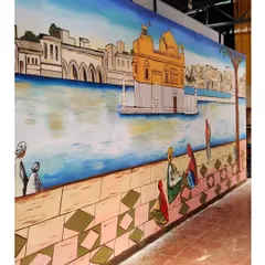 Another angle of the Golden Temple mural, showcasing the depth and perspective I worked to create. This piece serves as a stunning backdrop for the restaurant's dining area.
