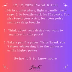 To begin the 12/12 portal ritual, find a quiet space and center yourself. This image details the first three steps, including breath work and setting your intention.