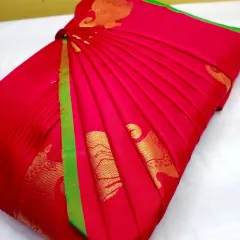 This is the result I aim for with every saree: perfectly crisp, even pleats that create a flawless drape. This vibrant red silk saree is now ready to be worn in under five minutes, making elegance effortless.