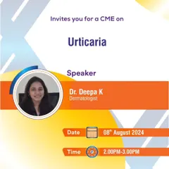 This graphic announces a Continuing Medical Education (CME) session where I was the speaker on Urticaria. Educating other medical professionals on the latest in diagnosis and management is a crucial part of ensuring patients receive the best possible care.