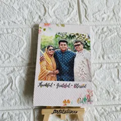 A full view of the illustrated family portrait on a mini canvas. The textured canvas material adds an artistic feel to the print, making it a high quality yet affordable piece of decor.