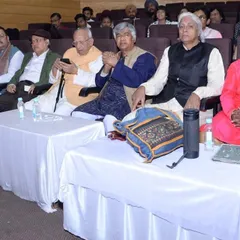 The panel of judges and chief guests at the Sangeet Milon music competition.
