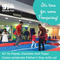 Dads get to have fun too. This image from our Father's Day celebration shows fathers and their children playing together on our gym equipment, creating lasting memories through active play.