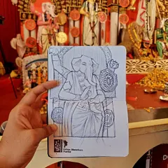 Live sketching at festivals allows me to capture the spirit of the celebration as it happens. Here is a ballpoint pen drawing of a Ganesha idol, sketched on-site at a local Durga Pooja pandal.