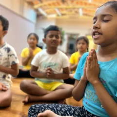 I believe in planting the seeds of yoga and mindfulness at a young age. Here, my young students are learning to use sound and shlokas as a medium for meditation. With discipline and faith, even the most restless child can learn to sit in stillness for many minutes.