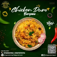 A closer look at my Chicken Dum Biryani, available for ₹700 per kg. You can see the perfectly cooked chicken, fragrant rice, and aromatic whole spices.