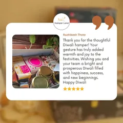 A heartfelt thank you from a client for their thoughtful Diwali hamper. This review highlights how my gifts add warmth and joy to festive celebrations.