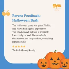We are so proud of the memorable experiences we create, like our annual Halloween Bash. This glowing feedback from a parent highlights the wonderful decorations, thoughtful preparations, and the fantastic job our coaches do to make every party special for the children.