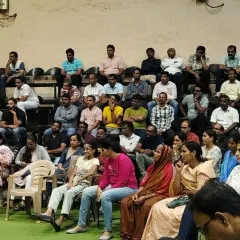 A wide shot of the parents' meeting at our indoor facility. We had an excellent turnout of over 80 parents, all committed to their child's cricketing journey.