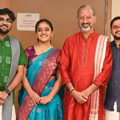 A group photo with fellow musicians and organizers at the Cleveland Thyagaraja Festival. Being part of such events is not just about performing, but also about connecting with the community that supports and cherishes Carnatic music.
