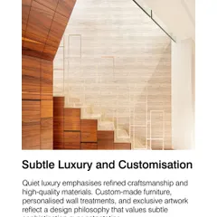 Subtle luxury is about quiet, refined craftsmanship. This staircase features high-quality wood and a custom-designed railing, reflecting a design philosophy that values sophistication over ostentation.