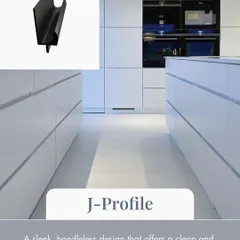 Choosing the right profile for your kitchen cabinets can make all the difference. This image explains the J-Profile, a sleek, handleless design that offers a clean and modern look.