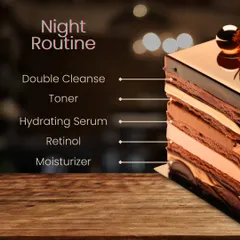 For your night routine, double cleansing is key, especially if you wear makeup or live in a polluted city. This is also the time to incorporate active ingredients like Retinol.