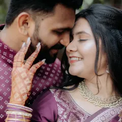 A close and intimate portrait from an engagement shoot, capturing the couple's affection and happiness.