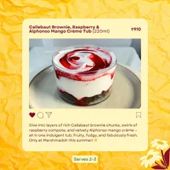 This is summer in a tub. Dive into layers of rich Callebaut brownie chunks, swirls of raspberry compote, and a velvety Alphonso mango crème. It's a fruity, fudgy, and fabulously fresh indulgence.