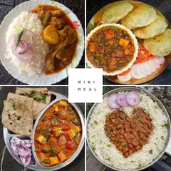 This collage showcases the variety available even in my Mini Meals. You can enjoy anything from Chicken Curry with rice to Paneer Sabzi with rotis or a comforting bowl of Rajma Chawal.