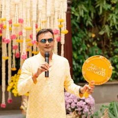 Games, gossip, laughter, and love. Surbhi and Virat's Haldi in Pondicherry was filled with happiness, and we designed a traditional floral backdrop that echoed the joy in every frame.
