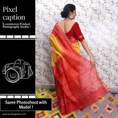 Showing the back of the saree and the blouse design is just as important. We take shots from multiple angles to provide a complete view for the online shopper.