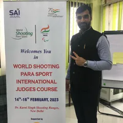 At the Dr. Karni Singh Shooting Ranges for the International Judges Course. Continuous learning is key to providing the best para-shooting coaching in India.