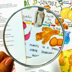 A close-up of an illustrated recipe from 'Memories on a Plate'. We wanted to capture the beauty and detail of handwritten recipes in this special anthology.
