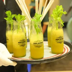 Raise a toast to unforgettable flavours. Our welcome drinks, served in branded mini milk bottles with celery sticks, offer a unique and refreshing start to the event.