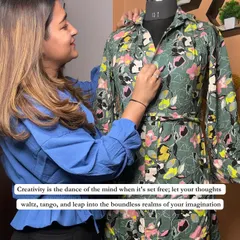 Creativity is the dance of the mind. Here I am, working on a mannequin, bringing a creative vision to life by styling a floral print dress.