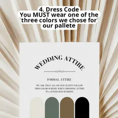 To avoid endless questions about what to wear, a simple wedding attire card is a lifesaver. I design these to gently guide your guests on the dress code, ensuring your wedding photos look cohesive and beautiful.