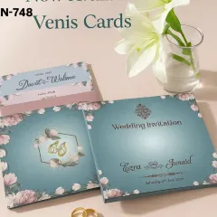 For a look of minimal luxury, I designed this card with a clean teal background and a simple, elegant border of lotus flowers. The focus is on the custom gold monogram and crisp typography, making it perfect for a modern wedding.