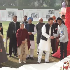 Here I am shaking hands with Mr. Rahul Gandhi as he visits our exhibition. It is always an honor to showcase the skill of our artisans to national leaders and share the story of Channapatna's craft heritage.