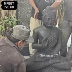 A 5-foot, 720 kg black marble Buddha statue being prepared by my team. The scale of this piece requires careful handling.