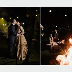 Night shoots offer a canvas for creativity. In our workshops, you'll learn to work with different artificial light sources, from the soft glow of string lights for a romantic kiss to the warm, dynamic flames of a bonfire for an intimate seated portrait.
