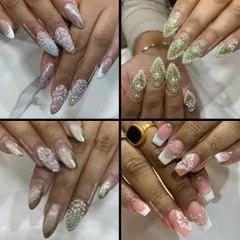 More inspiration for my beautiful brides. This collection showcases heavily detailed work, including full crystal-encrusted nails, delicate pearl accents, and intricate 3D flowers, perfect for making a statement on your wedding day.
