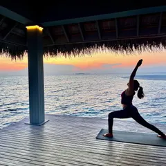 Grounded power in Warrior I pose during the golden hour. This foundational pose builds strength in the lower body and opens the chest, helping you feel rooted and expansive at the same time.