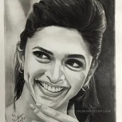A pencil sketch of Deepika Padukone, capturing her iconic smile and dimples. I focused on the play of light and shadow to bring out her cheerful expression.