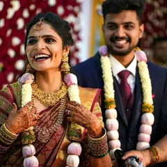A happy moment from a wedding reception. I love creating looks that allow my brides to feel comfortable and express their joy freely, with makeup and hair that stay flawless throughout the event.